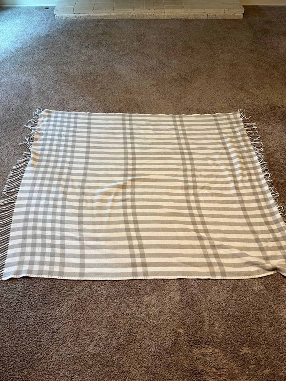 Hearth & Hand White and Gray Checkered Throw with Fringe